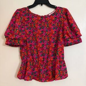 Miami Floral Puff Sleeve Blouse - Pink and Red